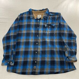 Legendary Whitetails Buck Camp Flannel Shirt Blue Plaid 4XT Cotton Long Sleeve